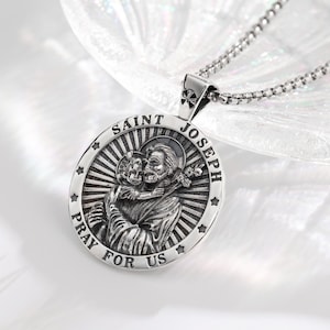 Collier médaille Saint Joseph en argent sterling : bijoux religieux catholiques