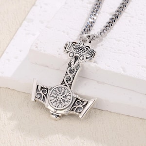Viking Thor Hammer Necklace, Sterling Silver Norse Mjolnir Pendant, Scandinavian Jewelry Strength Amulet, Norse Mythology Gift for Men