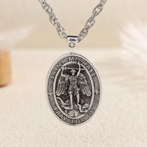 Sterling Silver St. Michael Pendant Necklace: Archangel Protection Amulet