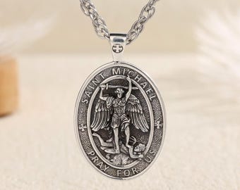 925 Sterling Silver St Michael Pendant Necklace, Guardian Archangel Michael Medallion, Religious Amulet, Confirmation Gift for Him