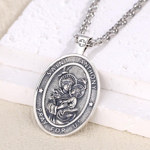 Sterling Silver Saint Anthony Necklace, Antique St Anthony Medal, Patron Saint Anthony Artwork Pendant, Catholic Saint Gift,Catholic Jewelry