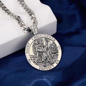 Sterling Silver St Christopher Pendant Necklace, Saint Christopher Medallion, Patron Saint of Travelers, Christian Jewelry, Gift for Her
