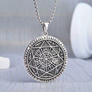 925 Sterling Silver Seal Of Seven Archangels Necklace, 18k Gold Archangel Pendant, Seals of Solomon Sacred Geometry Amulet, Spiritual Gift