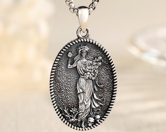 925 Sterling Silver Persephone Goddess Necklace, Handmade Queen of Underworld Pomegranate Pendant, Greek Mythology Jewelry, Mothers Day Gift