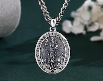 925 Sterling Silver St. Sebastian Medal Necklace - Patron Saint of Athletes Pendant - Catholic Christian Jewelry - Confirmation Gift for Him