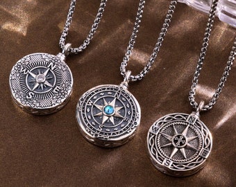 Sterling Silver Compass Cremation Urn Necklace, Guiding Star Memorial Pendant, Personalized Ashes Holder, Keepsake Jewelry, Sympathy Gift