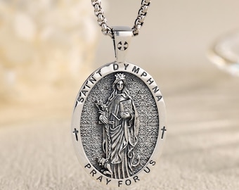 Sterling Silver St Dymphna Medal Necklace, Patron Saint of Anxiety Mental Health Pendant, Protection Amulet, Spiritual Gift for Men Women
