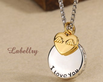 Eternal Love Personalized Cremation Necklace, Sterling Silver Memorial Jewelry With Gold Little Heart, Heart Keepsake for Human & Pet Ashes