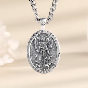 Sterlingzilver St. Michael Aartsengel hanger ketting, beschermengel Saint Michael medaille amulet, christelijke sieraden, kerstcadeau voor hem