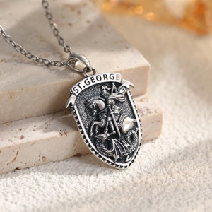Medalla de San Jorge, collar de San Jorge en plata de ley, collar de Jorge de Lida y dragón, colgante de San Jorge, regalo de joyería católica.