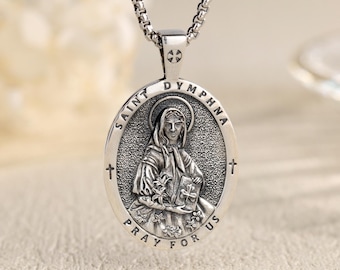 Sterling Silver St. Dymphna Necklace, Patron Saint Dymphna Medal Pendant, Christian Jewelry Protection Amulet, Confirmation Gift for Him/Her