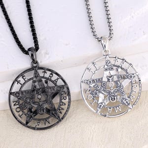 925 Sterling Silver Tetragrammaton Pentagram Necklace, Pagan Black Pentacle Pendant Wiccan Talisman Spiritual Jewelry Christmas Gift for Him