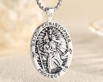 Copper St Christopher Pendant Necklace, Patron Saint Travel Protection Amulet,St Christopher Medal, Christian Jewelry, Birthday Gift for Him