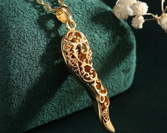 18K Gold Italian Horn Pendant, Sterling Silver Cornicello Necklace with CZ, Italian Jewelry, Good Luck Charm, Christmas Gift for Her
