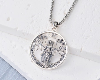 Sterling Silver Triple Moon Goddess Pendant, Entwined Tree of Life Necklace, Wiccan Moon Jewelry For Women, Spiritual Hekate Amulet Gift