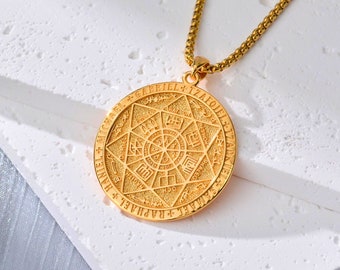 Gold Religious Seven Archangels Necklace, Sterling Silver 7 Archangels Seal Pendant, Protection Solomon Amulet Gift, Mens Silver Jewelry
