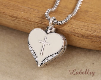 Personalisierte Herz-Urne-Halskette für Asche, 925er Silber-Heilig-Kreuz-Feuerbestattungs-Anhänger, Andenken-Schmuck, Sympathie-Geschenk für den Verlust eines geliebten Menschen
