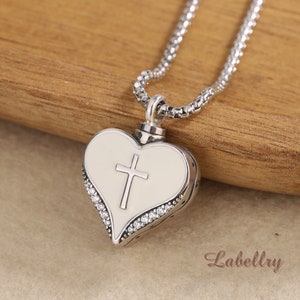 Collar de cremación con urna de corazón personalizada, joyería de cremación de plata esterlina con forma de cruz de la Santa Cruz para cenizas, recuerdo de cenizas brillante para humanos o mascotas.