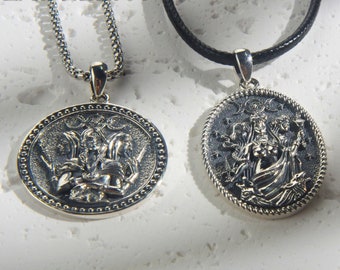Sterling Silver Exquisite Triple Moon Goddess Necklace, Goddess Statue Medal, Full Moon Hecate Pendant, Occult Jewelry, Feminine Energy Gift