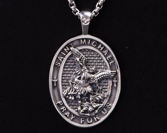 Sterling Silver Archangel Michael Necklace, Miraculous Saint Michael Medal, Religious St Michael Pendant, Guardian Gift For Men, Pray For Us