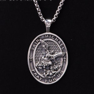 Sterling Silver Archangel Michael Necklace, Miraculous Saint Michael Medal, Religious St Michael Pendant, Guardian Gift For Men, Pray For Us