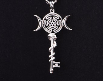 Sterling Silver Hecate Snake Necklace, Minimalist Hecate Pendant Inspired By Taylor Reputation, Hecate Maze Symbol Key, Moon Phase Jewelry