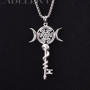 Sterling Silver Hecate Snake Necklace, Minimalist Hecate Pendant Inspired By Taylor Reputation, Hecate Maze Symbol Key, Moon Phase Jewelry