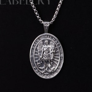 Sterling Silver Saint Michael Pendant, Exquisite St Michael Necklace, Guardian Angel Medal, Christian Protection Jewelry, Christmas Gift