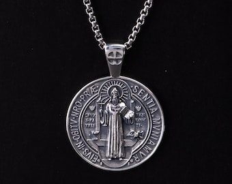 Sterling Silver Saint Benedict Medal, Exquisite St Benedict Necklace, Holy Father Benedict Crucifix, Protection Pendant, Religious Jewelry