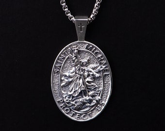 Arcangelo Michele Collana Con Ciondolo Arcangelo San Gabriele In Argento - Protezione, Medaglia Su Corda, Per Uomo San Michele Arcangelo Medaglia