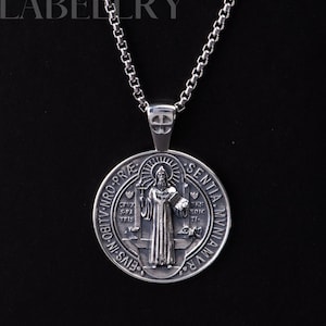 Sterling Silver Saint Benedict Medal, Exquisite St Benedict Necklace, Holy Father Benedict Crucifix, Protection Pendant, Religious Jewelry