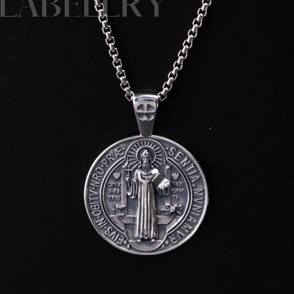Beautiful French St. Benedict Medal Necklace. 30 In Stainless Steel - Foto 12