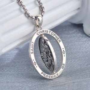 Sterling Silver Saint Christopher Necklace, Religious Rotated St Christopher Medal, Patron Saint Protection Pendant, Catholic Saint Gift