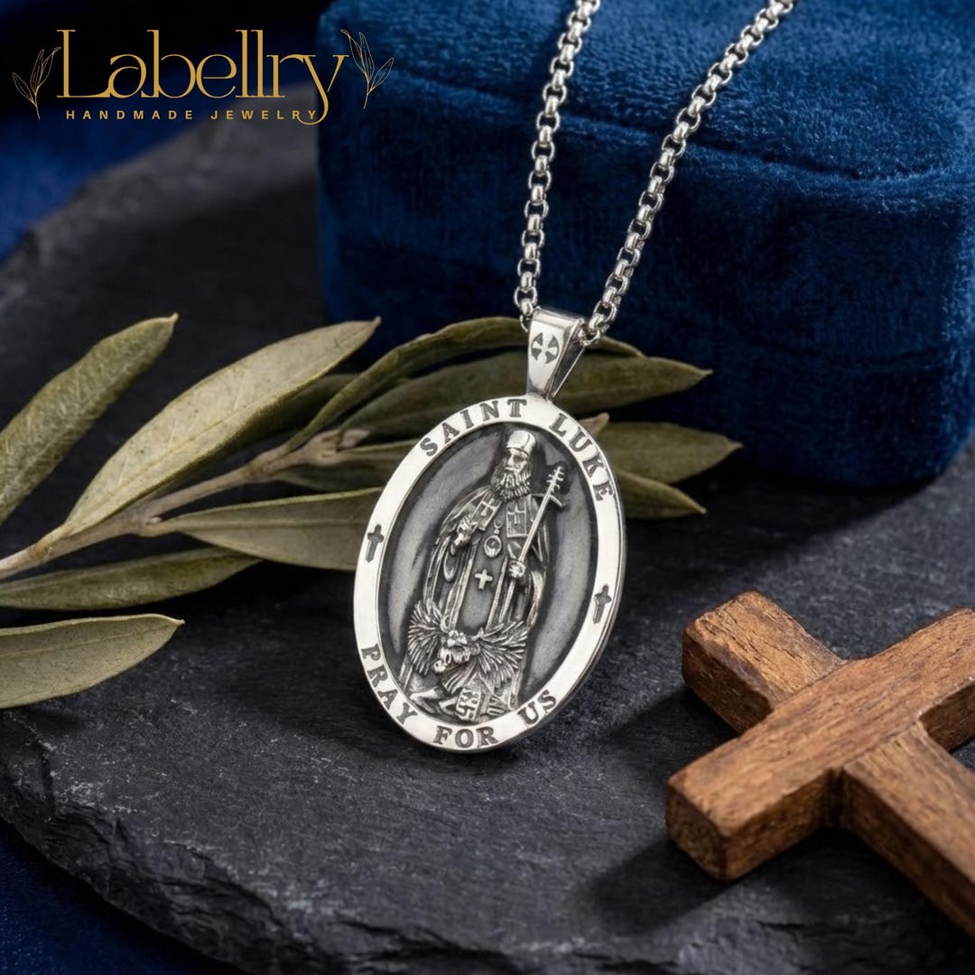 Sterling Silver St Luke Pendant, Handmade Luke the Evangelist Charm ...