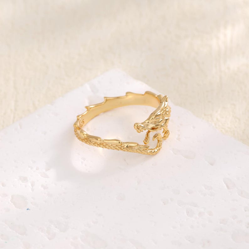 Sterling Silver Dragon Ring, Adjustable Chinese Dragon Jewelry Fantasy Ring, Gothic Statement Ring, Gold Animal Ring, Mythical Gift for Her image 9