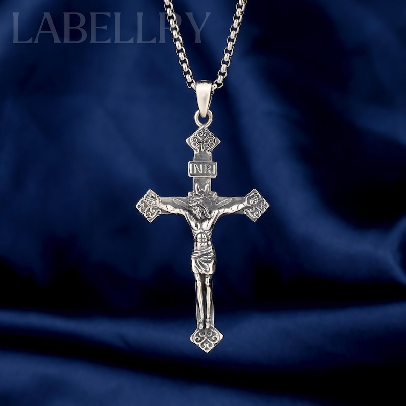 925 Sterling Silver Jesus Cross Necklace, Handmade Silver Crucifix ...