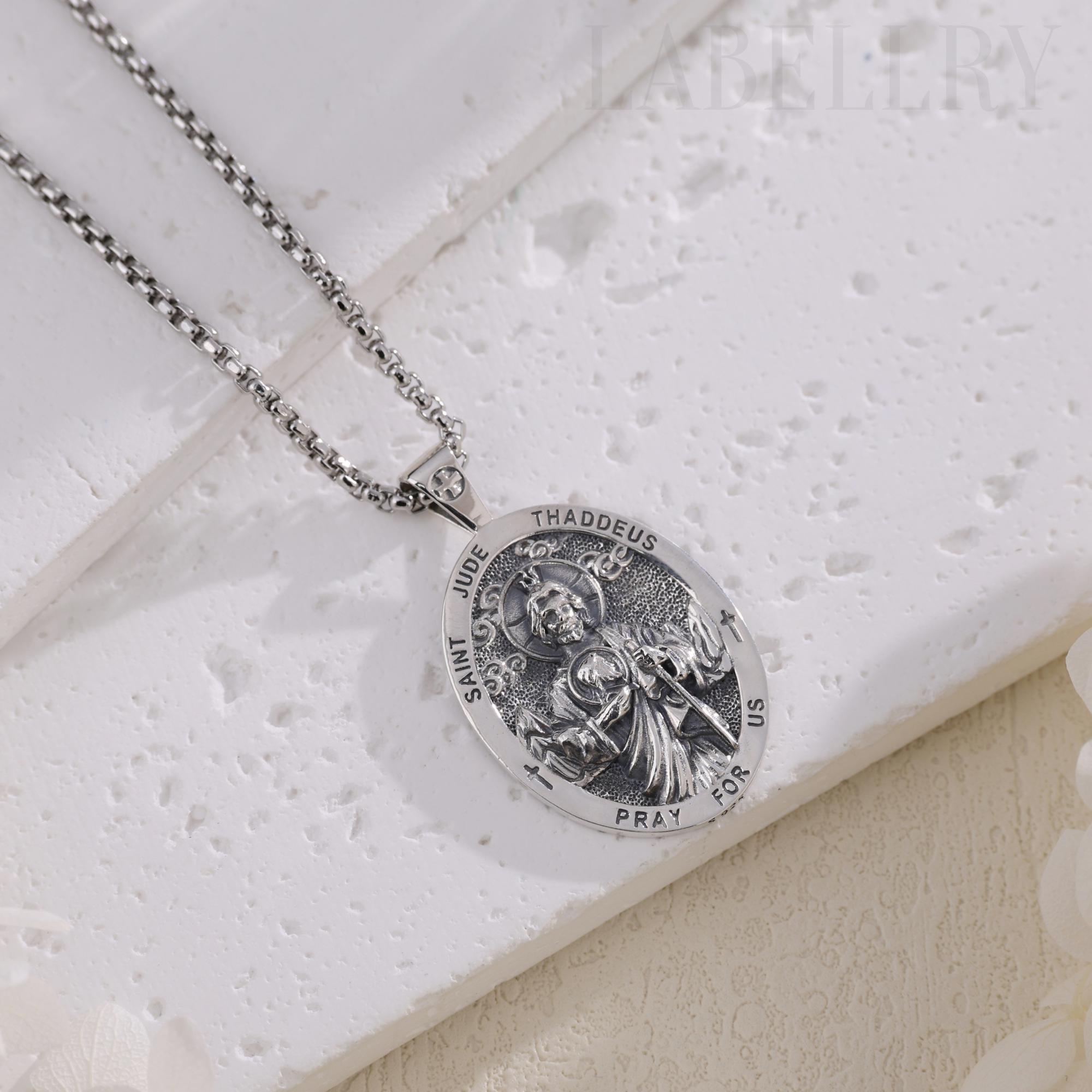 Sterling Silver St Jude Necklace, Patron Saint San Judas Tadeo Pendant ...