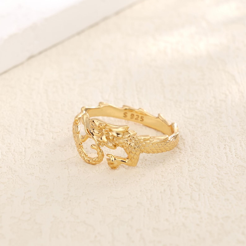 Sterling Silver Dragon Ring, Adjustable Chinese Dragon Jewelry Fantasy Ring, Gothic Statement Ring, Gold Animal Ring, Mythical Gift for Her image 10