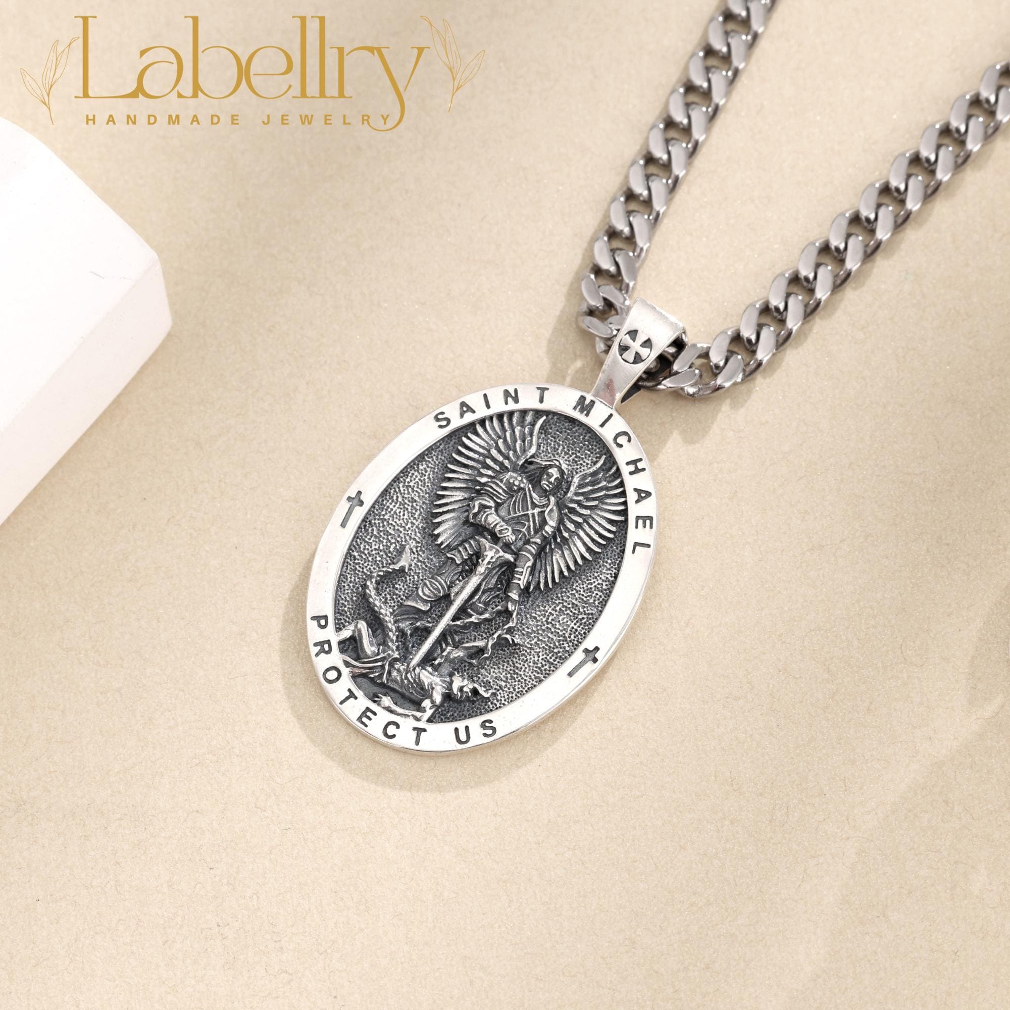 Sterling Silver St Michael Archangel Pendant Necklace, Guardian Angel ...