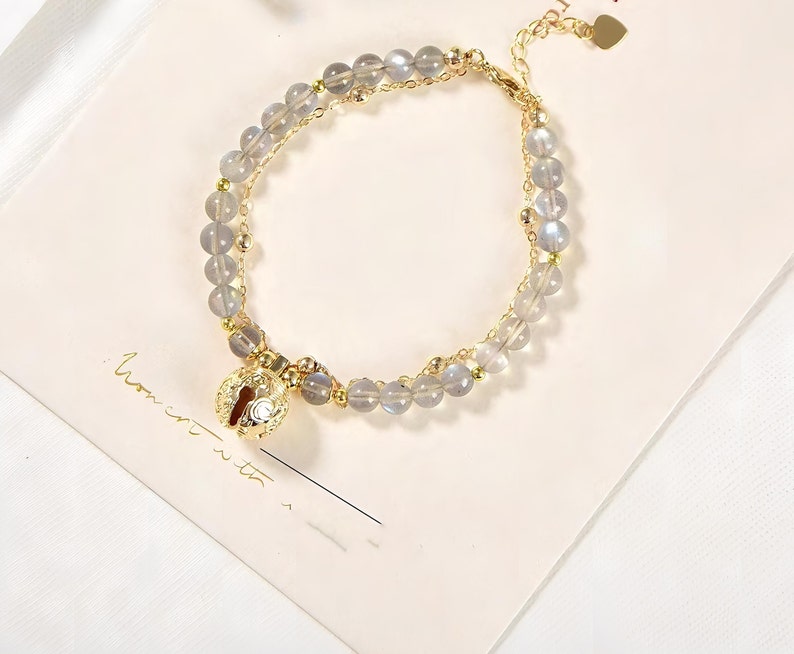Natural Moonstone Bracelet with Gold Double Layer