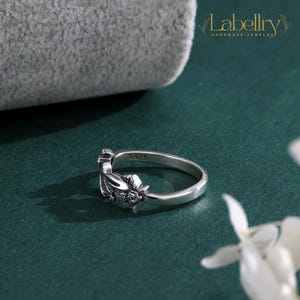925 Sterling Silver Hades and Persephone Ring | Gothic Flower Pomegranate Adjustable Ring | Greek Mythology Jewelry, Birthday Gift for Her image 3