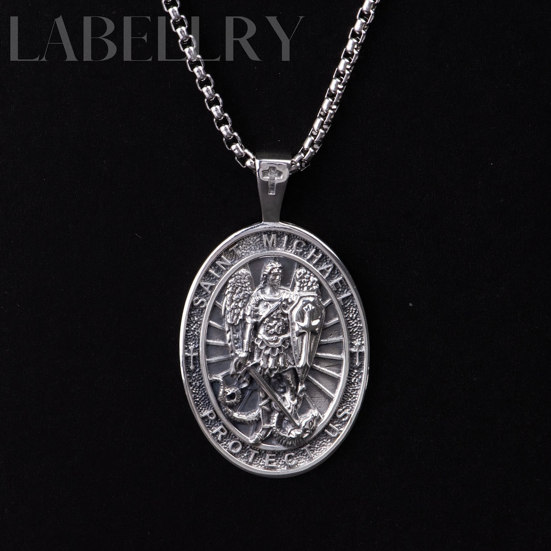 Sterling Silver Saint Michael Pendant, Exquisite St Michael Necklace