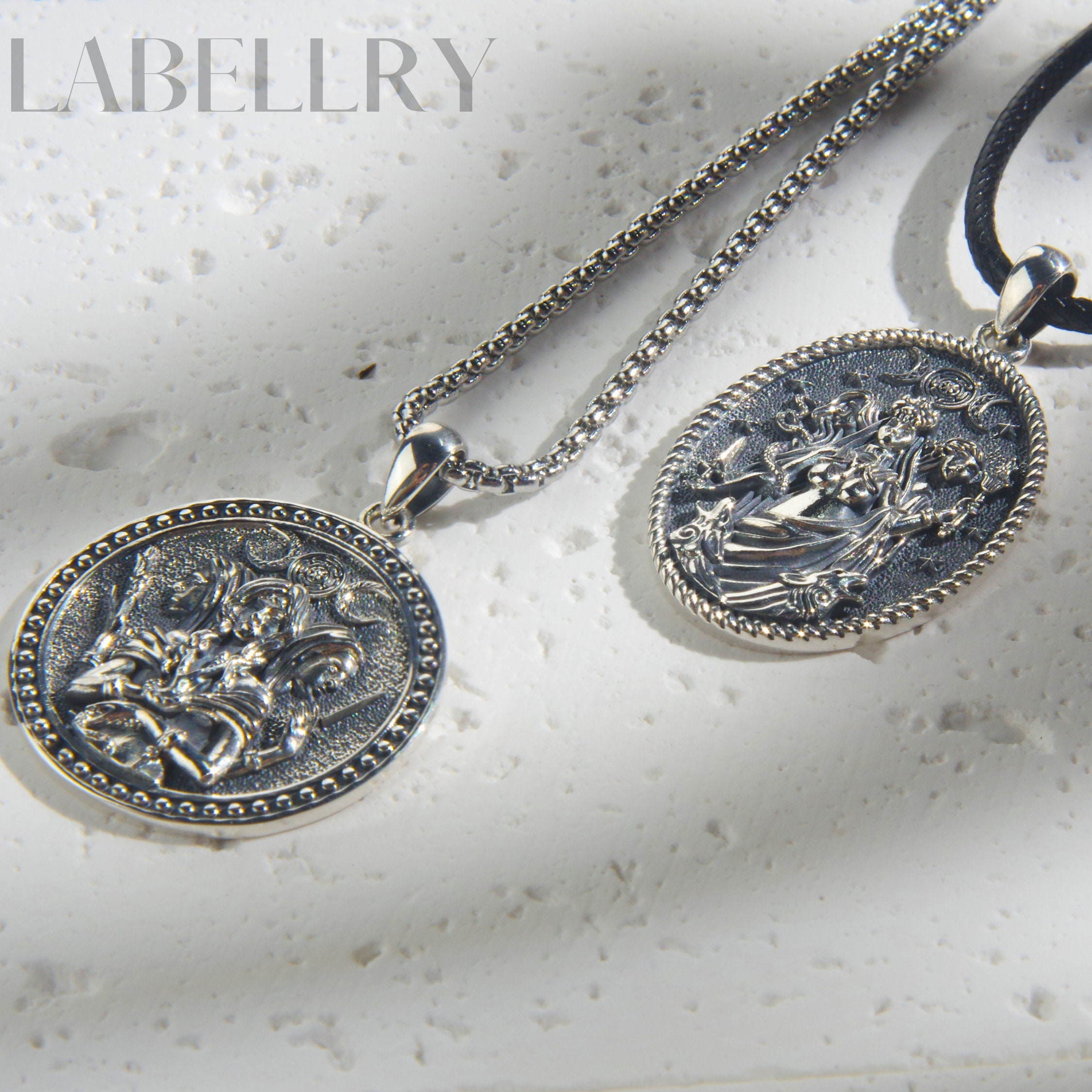 Sterling Silver Exquisite Triple Moon Goddess Necklace, Goddess Statue Medal, Full Moon Hecate Pendant, Occult Jewelry, Feminine Energy Gift