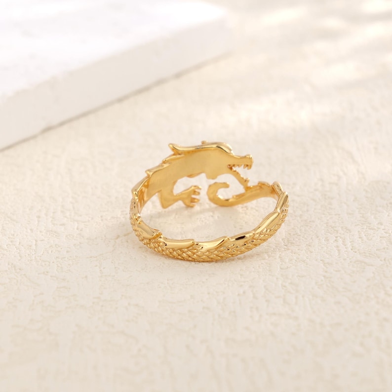 Sterling Silver Dragon Ring, Adjustable Chinese Dragon Jewelry Fantasy Ring, Gothic Statement Ring, Gold Animal Ring, Mythical Gift for Her image 8