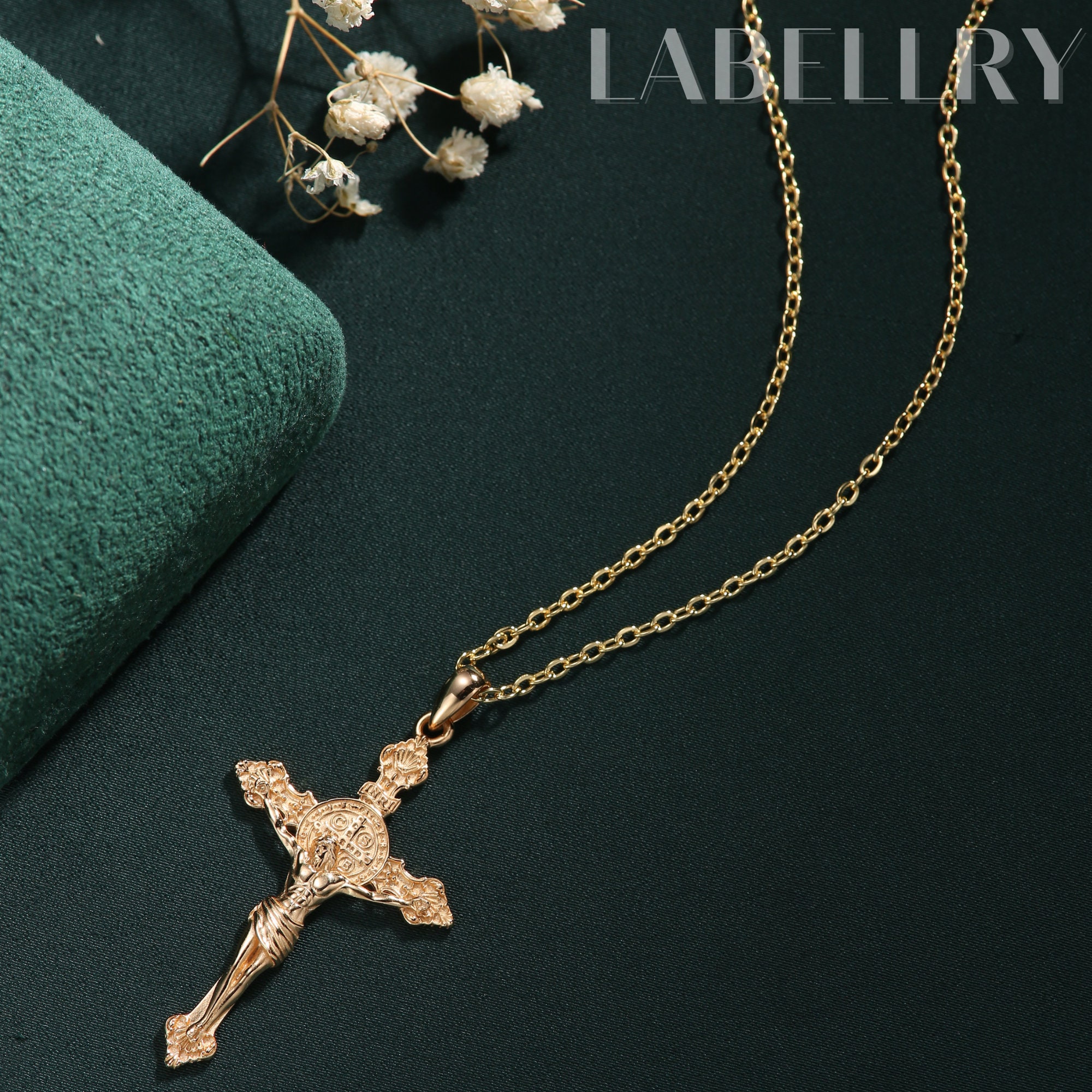 Sterling Silver Jesus Cross Necklace, Gold-plated Holy Jesus on