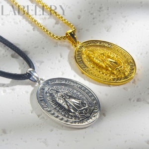 Collier Vierge Marie en argent sterling plaqué or, pendentif médaille miraculeuse religieuse dame de Guadalupe, cadeau de prière amulette médaille mère Marie