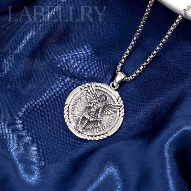 Sterling Silver Archangel Gabriel Pendant Necklace, Handmade Saint ...