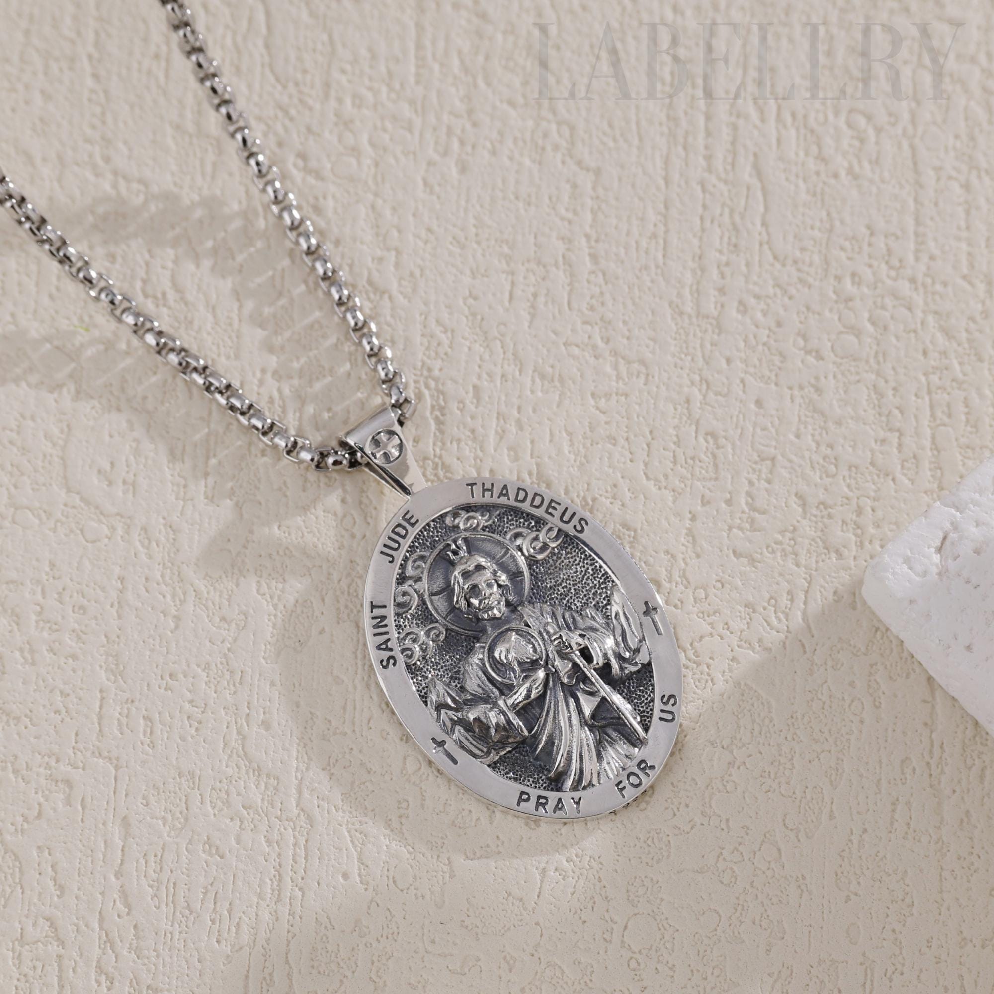 Sterling Silver St Jude Necklace, Patron Saint San Judas Tadeo Pendant ...