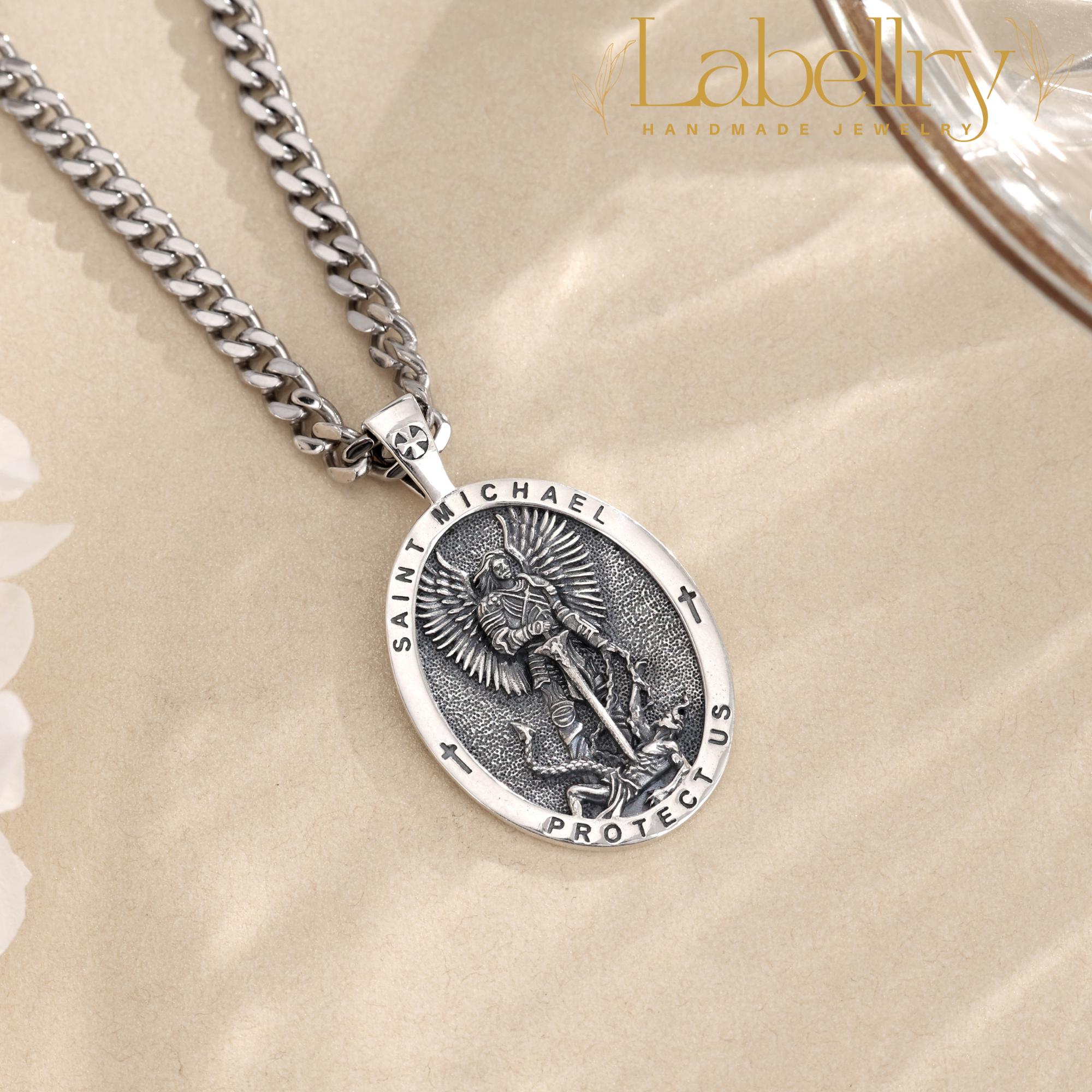 Sterling Silver St Michael Archangel Pendant Necklace, Guardian Angel ...