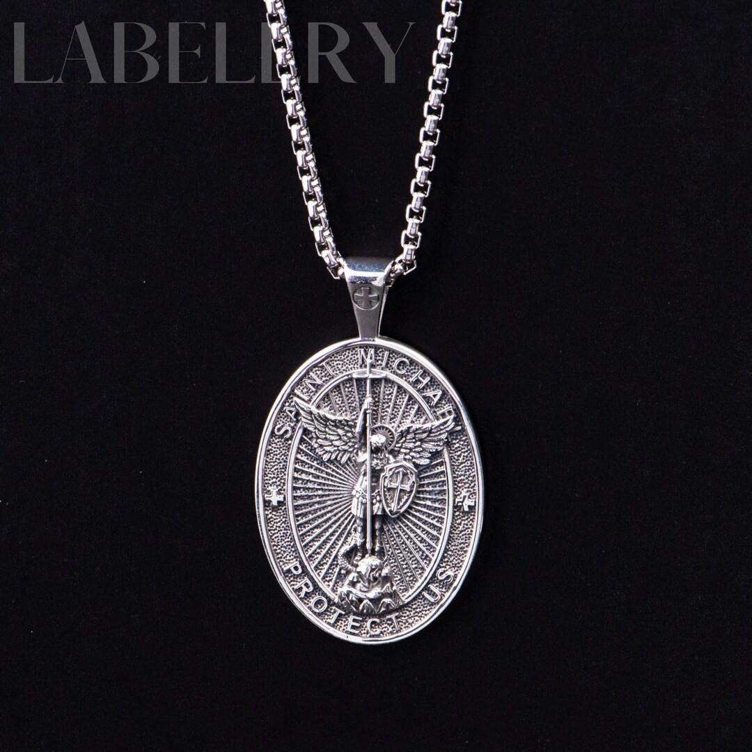 thumbnail image 2 of 925 Sterling Silver Saint Michael Necklace – 18" Anchor Chain With Lobster Claw (San Miguel Espada) 2 of 6